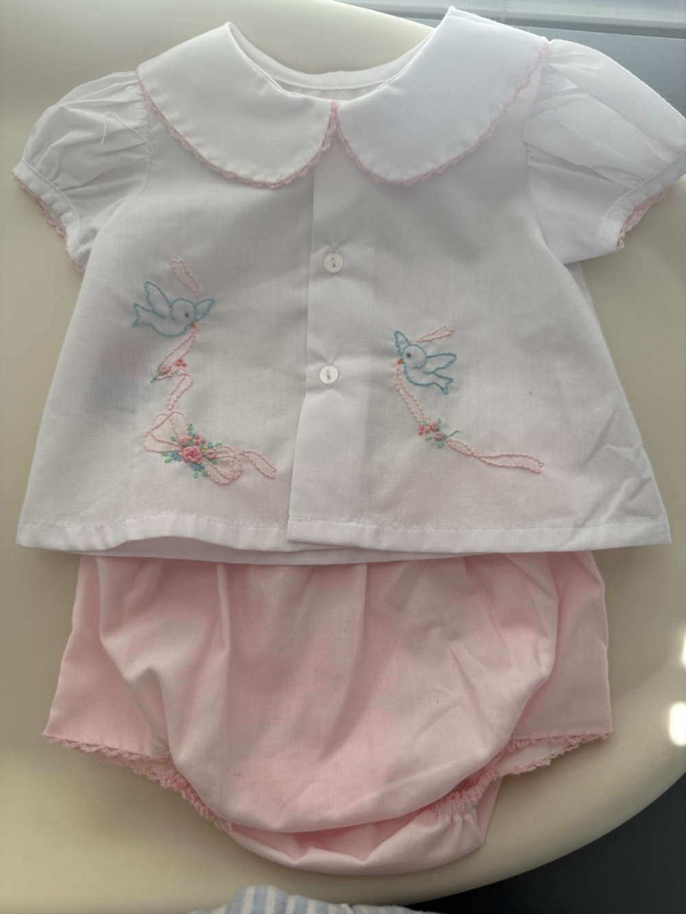 Baby Girl White & Pink Embroidered Two-Piece Set Baby Sen Newborn Girl